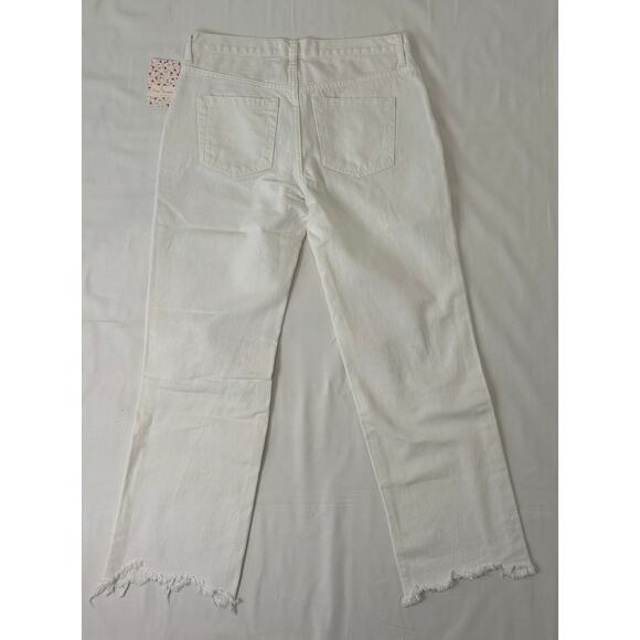 Free People women's Copped Distressed Straight Leg White Jeans - Picture 3 of 3